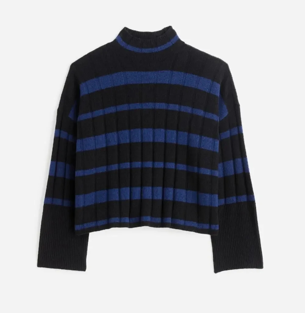 Madewell Ribbed Cashmere-Wool Blend Pullover Sweater Womens XXS Blue Black Knit